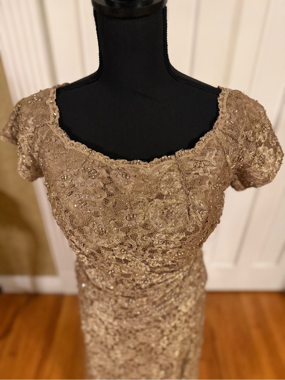 VINTAGE Jovani Gold-Beige Beaded Evening Gown